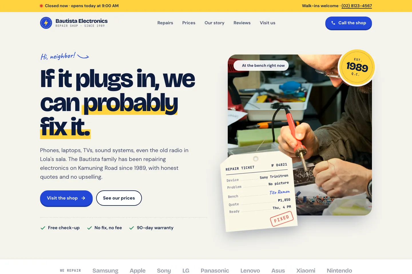Bautista Electronics website homepage