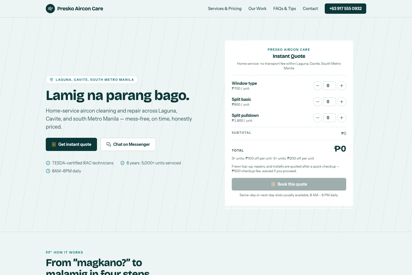 Presko Aircon Care website homepage