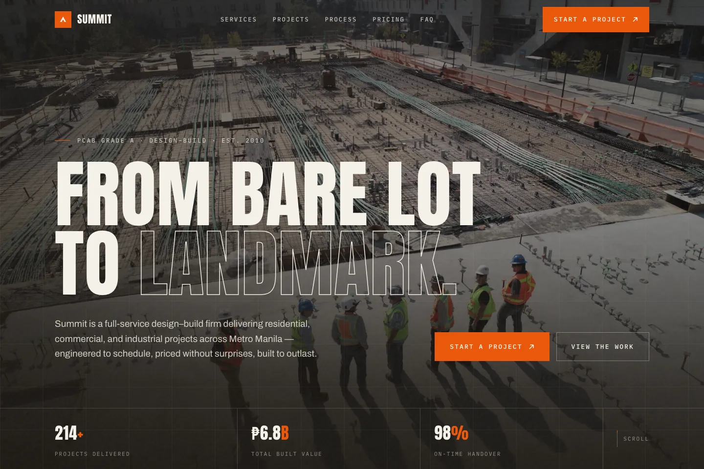 Summit Construction website homepage