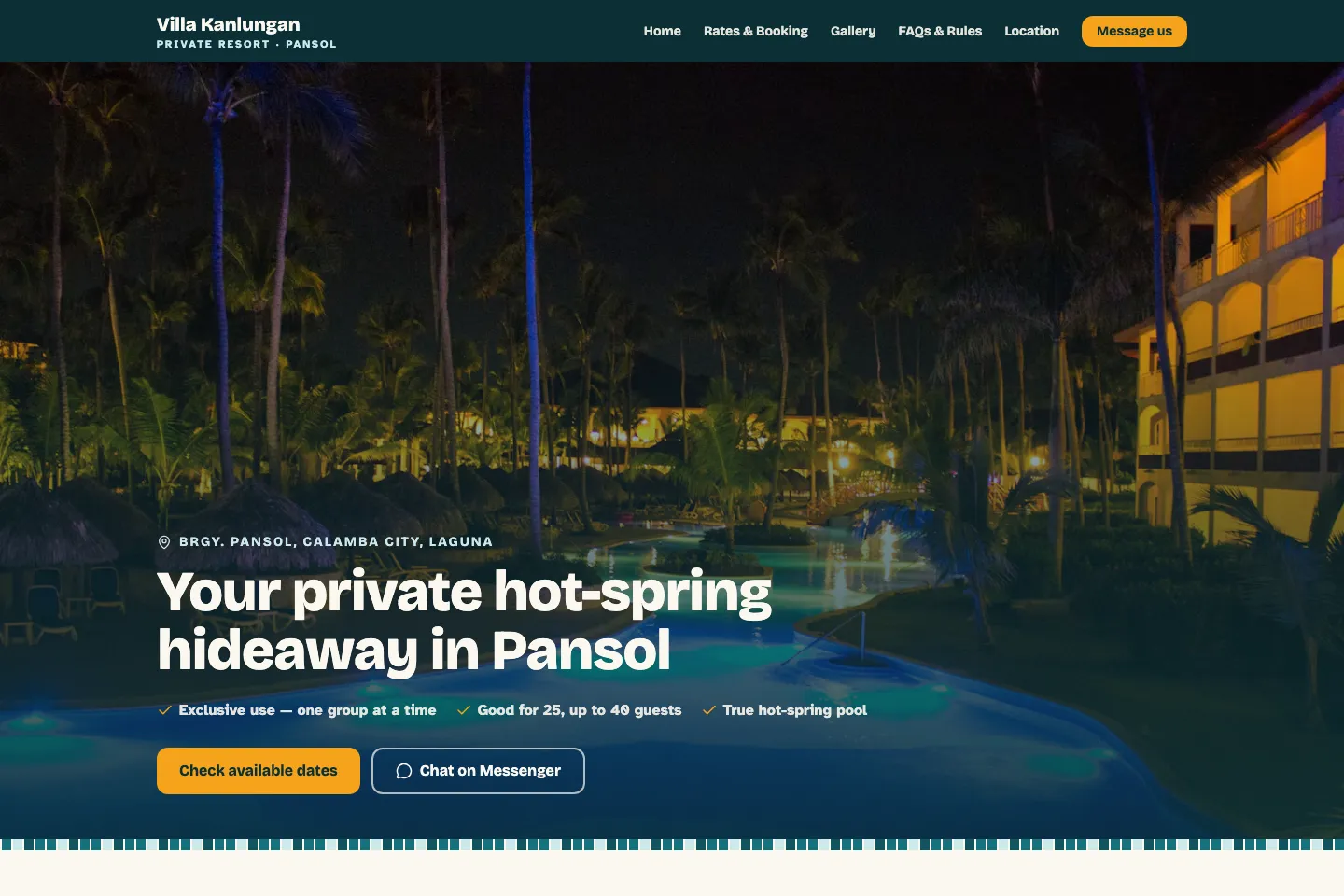 Villa Kanlungan Private Resort website homepage